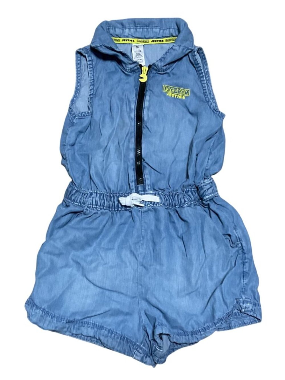 Justice Pac-Man Blue Sleeveless Romper Sz M Elastic Waist Pac-Man Zipper Girls